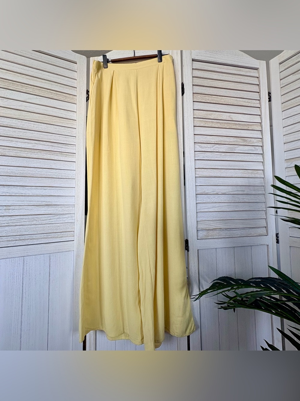 Sienna Sky Yellow Linen Blend Wide Leg Pants M Pull On Coastal Resort NWOT - Picture 2 of 13